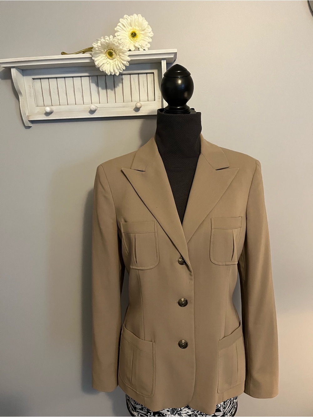 Ralph Lauren Women's Tan Single-Breasted Wool Blazer EUC